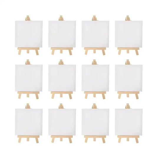 12pcs Artists 5 Inch Mini Easel +3 Inch X3 Inch Mini Canvas Set Painting Kids Craft DIY Drawing Small Table Easel for School