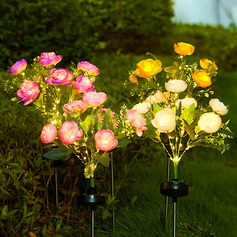 Solar Lights Outdoor, Solar Garden Lights, 7Head Camellia Flower Solar Light for Yard Lawn Garden Atmosphere Lighting Decoration