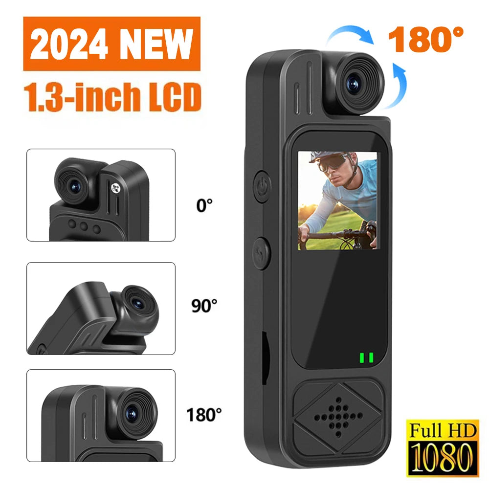 Mini Body Camera 1080P HD Sports CameraRotatable Night Vision Digital Video Recorder 1.3inch Bodycam Police Camera