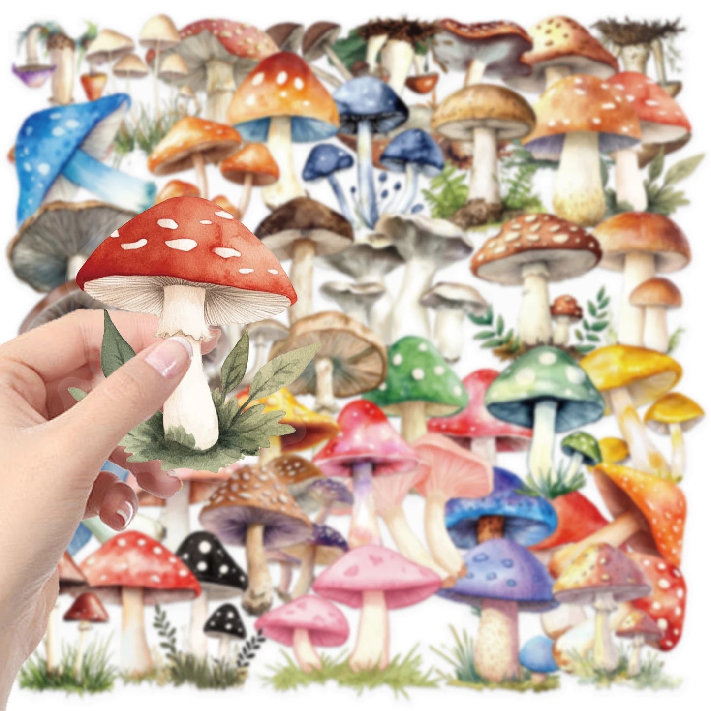 50pcs Mushroom Stickers Cartoon Pattern Waterproof PET Decals Scrapbooking Phone Luggage Skateboard Graffiti Decals