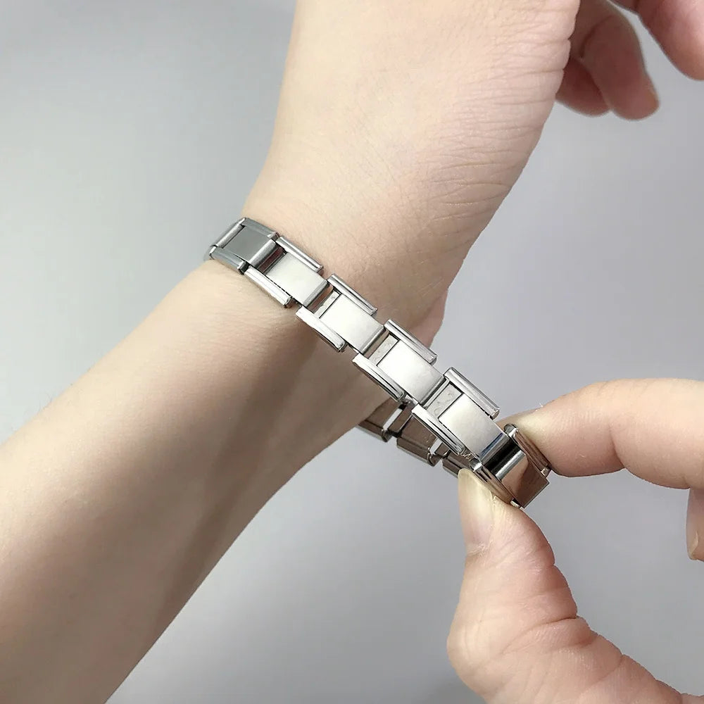 2025 Trendy 9mm Width Italian Charm Link Elastic Bracelet Fashion Stainless Steel Bangle Chain on Hand Factory DIY Making