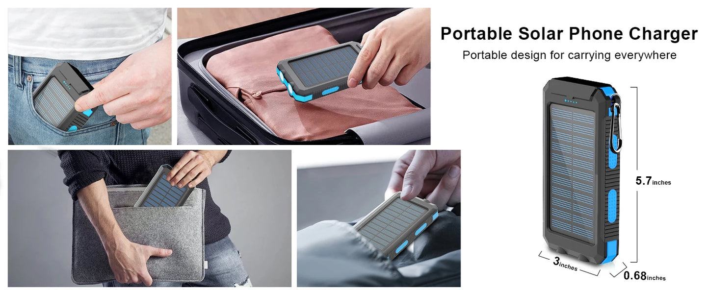 Solar power bank 50000mAh with built-in cable, lightweight and large capacity universal mobile power supply for mobile phones