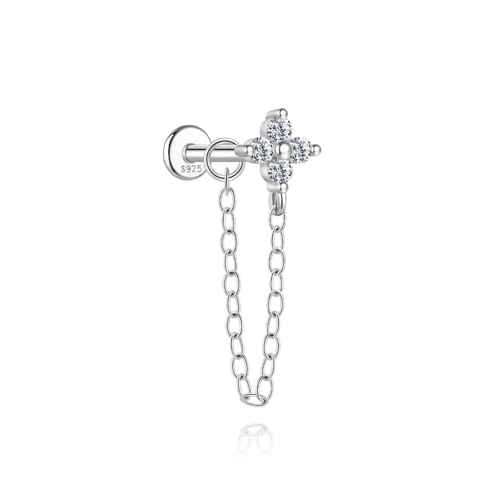 CANNER 1PC Moissanite Spherical Vertical Eight-pointed Star Piercing Earrings 925 Sterling Silver Jewelry Valentine's Day Gift
