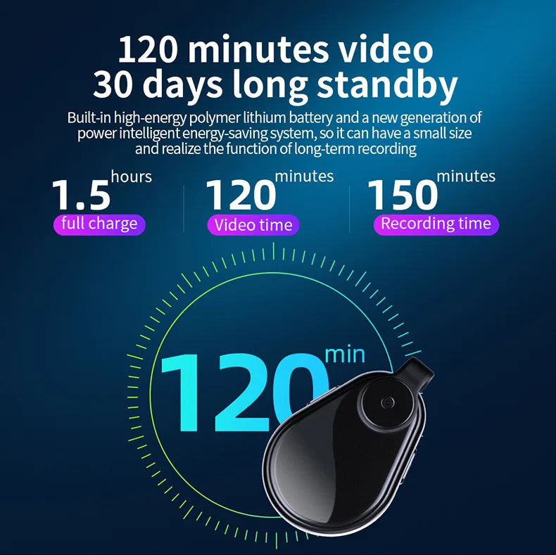1080P Mini Body Worn Camera, One Key Record Portable Wearable Cam with Audio, Auto Save for Law Enforcement, Meeting, Travel