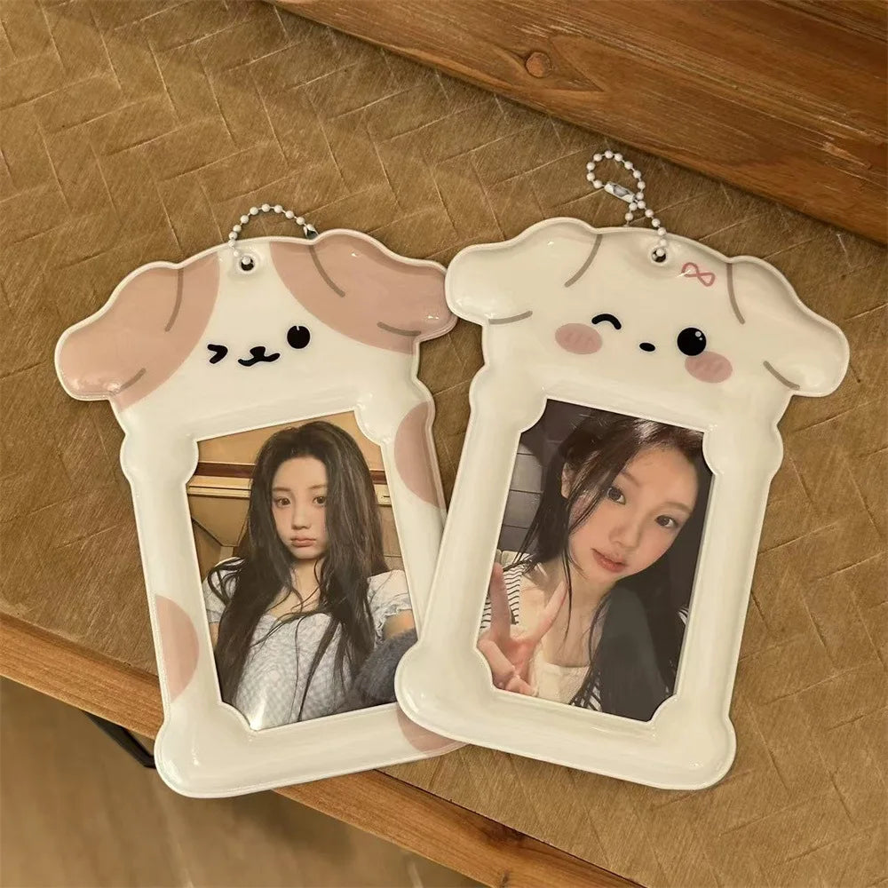 Ins Style Cartoon Puppy Photocard Holder with Keychains Cute 3inch Cards Protect Sleeves for Students