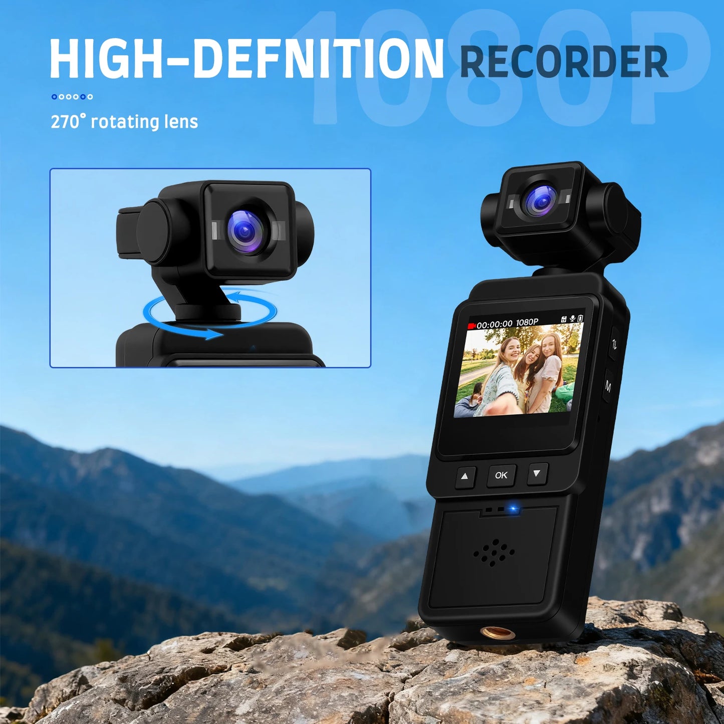 Inefala 1080P Sports Pocket Camera 1.54" Mini Lens 180° Rotatable WiFi Wireless Video Recorder 5hours Endurance Motion Camera
