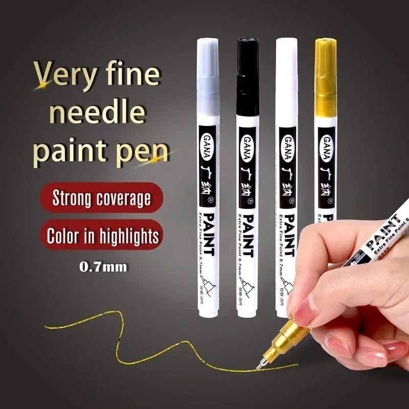 4pcs Oil Based White Black Permanent Paint Markers Pens 0.7mm Extra Fine Waterproof, for Rock Painting, Wood, Metal, Canvas