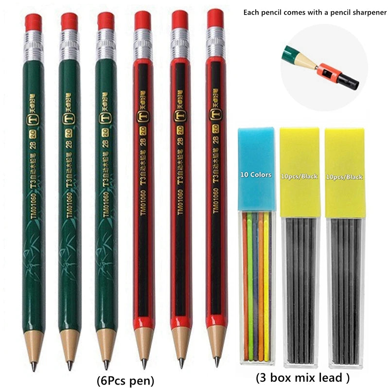 2.0 mm Mechanical Pencils Set 2B Automatic Student Pencils with Sharpener Color Pencil Leads School Pens Kawaii Cute Stationery