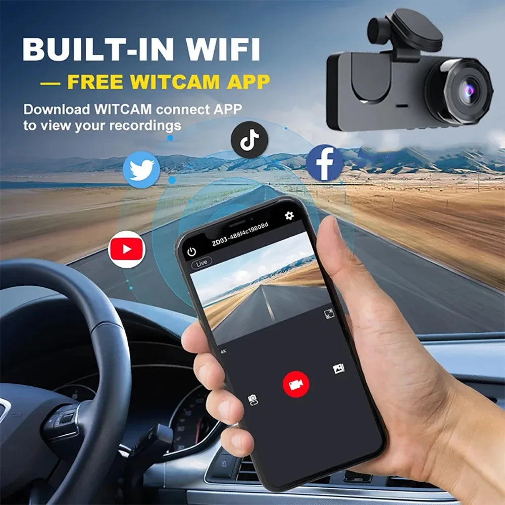 Dash Cam for Cars Camera Full HD 1080P Video Recorder Dashcam DVR Black Box Dual Lens DVR with Rear View Camera for Vehicle