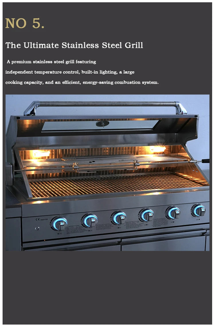 Stainless Steel Outdoor Kitchen With BBQ And Fridge With Grill Cooktop Sink Fridge Rolling Movable On Wheels For Backyard Patio