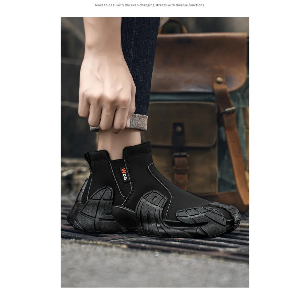 2025 New Men's High - top Shoes for Autumn - Anti - slip Waterproof  Side - zipper Work Shoes for Construction Site