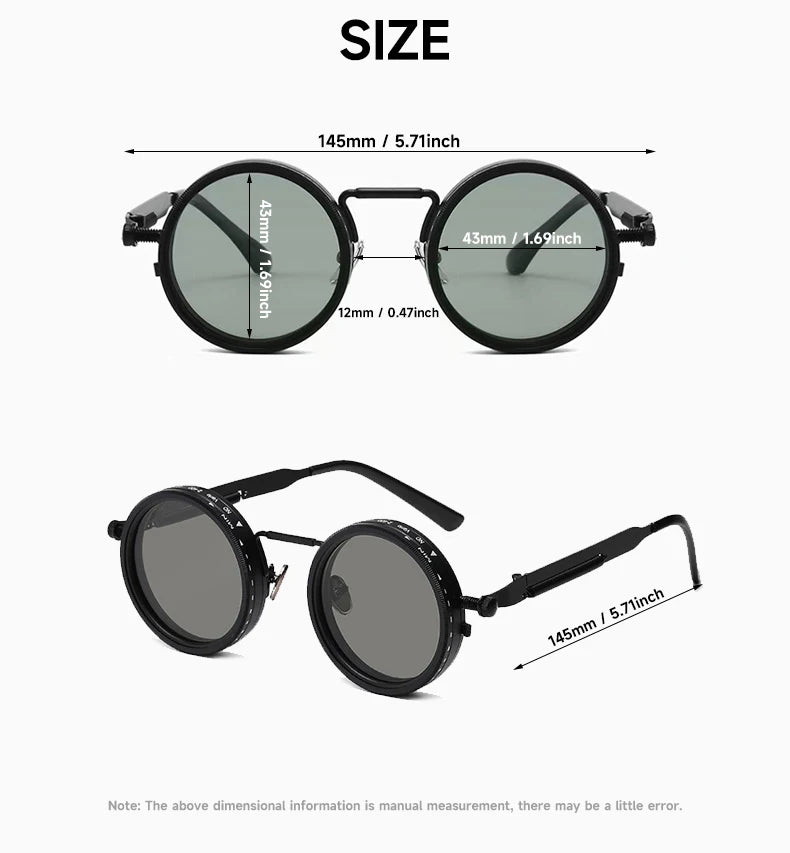 ND Dimming Glasses Polarized Sunglasses Men Women Round Retro Punk Driving Eyeglasses Outdoor Shades UV400 Adjustable Eyewear