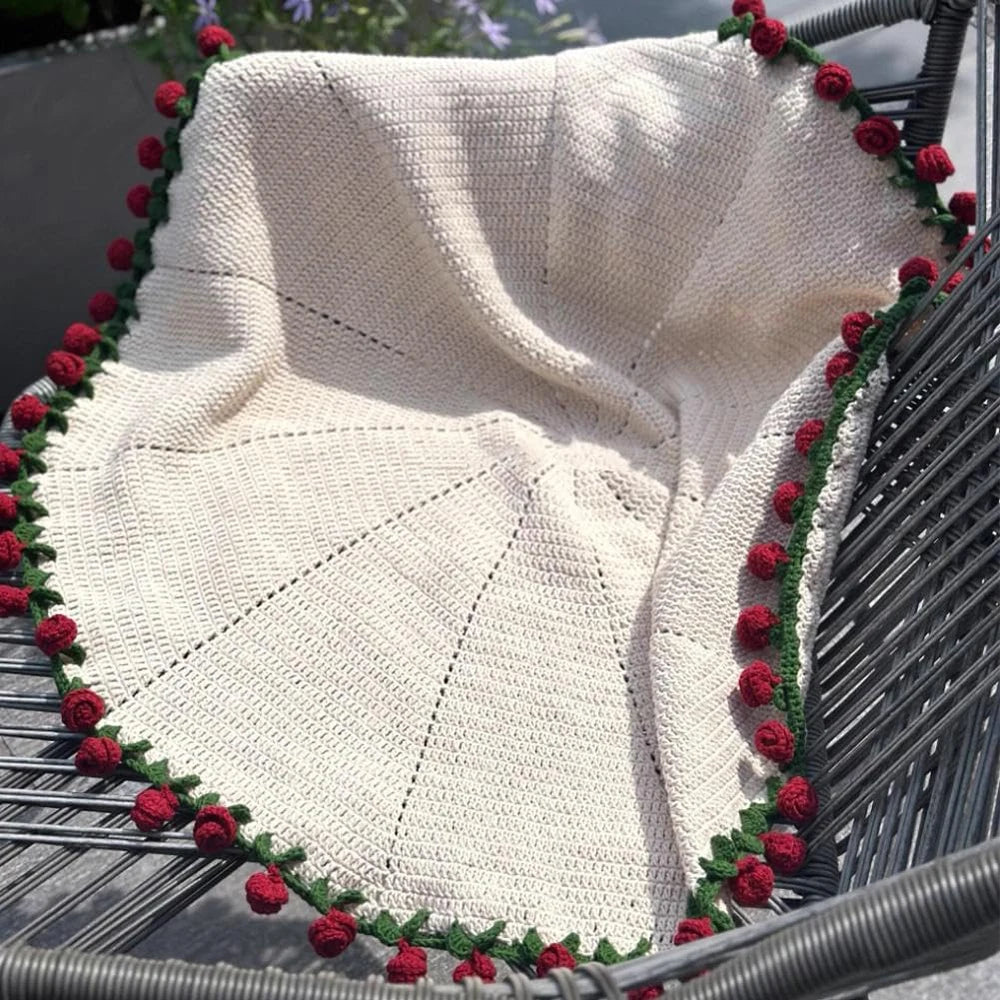 1pcs Rose Blanket Bouquet With Gift Bag Crochet Handmade Blanket of Roses Birthday Valentine's Day Gift for Girlfriend