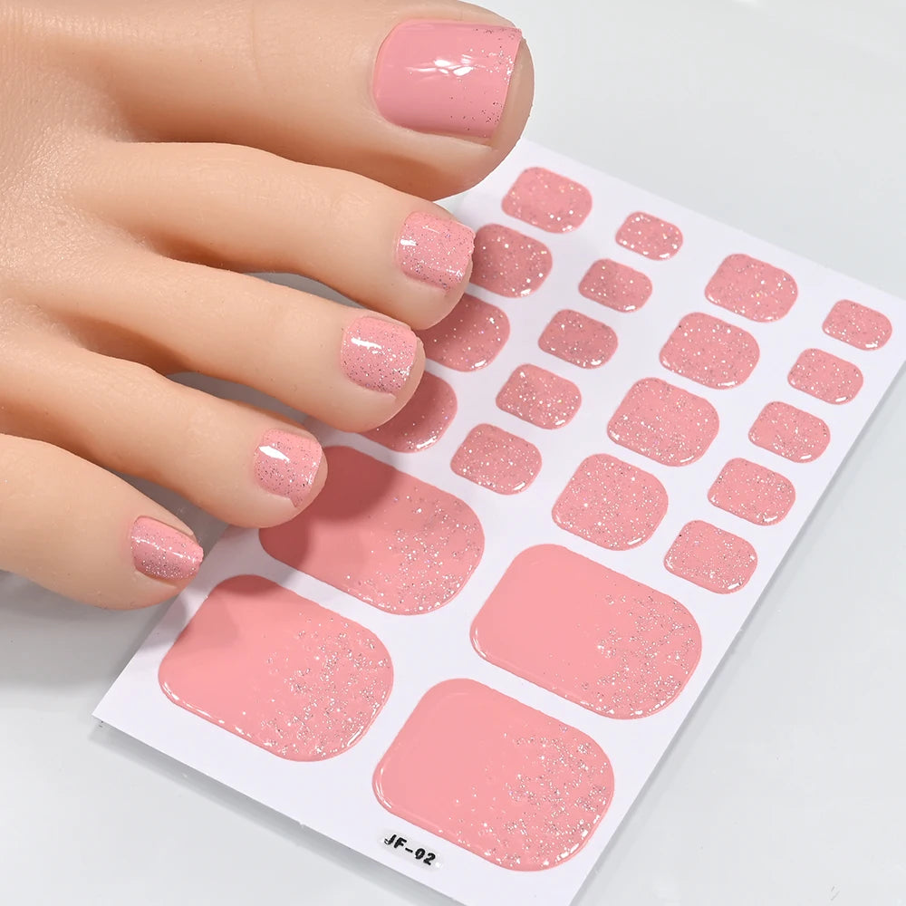 5Sheets/110Tips Summer Glitter Toe Nail Stickers Full Cover Nail Wraps Solid Color Adhesive Toenails Decals for Women DIY Foot &