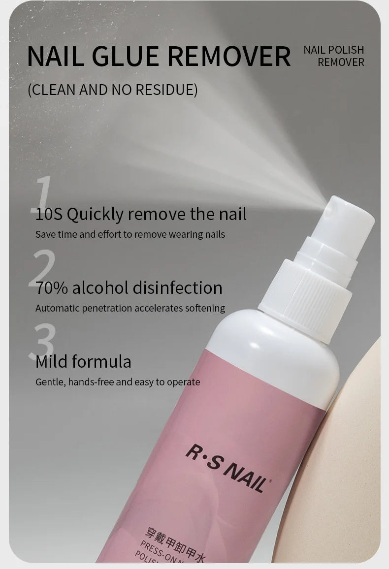 RSNAIL 100ml Nail Glue Remover for Press On Nails Solid Nail Glue Gel On Fake Nail Tips Acrylic Nail Can't Remove Gel Nail Polis