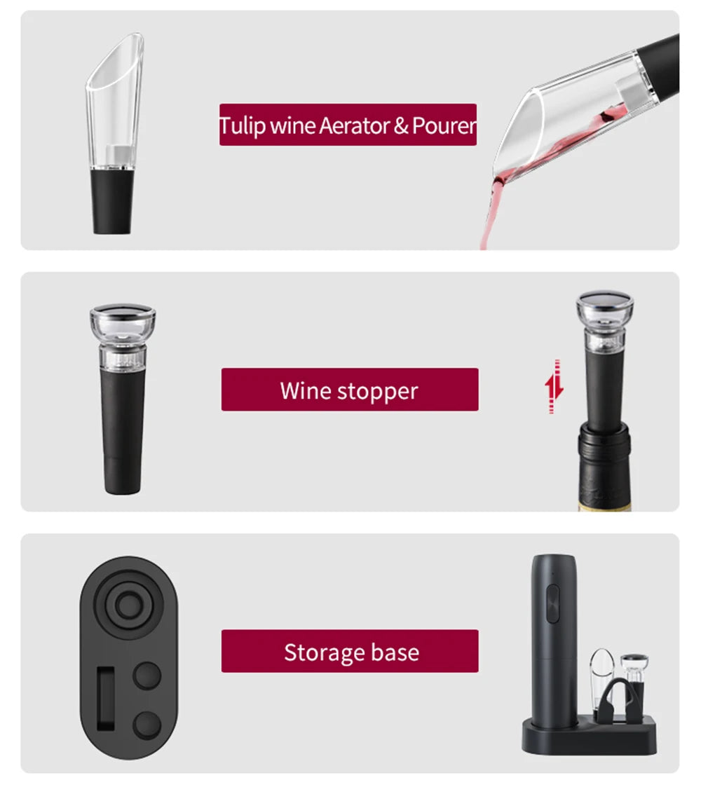 Electric Wine Opener USB Rechargeable Automatic Large Battery Powered Effortless Bottle Opener For Kitchen BarTools Party Gift