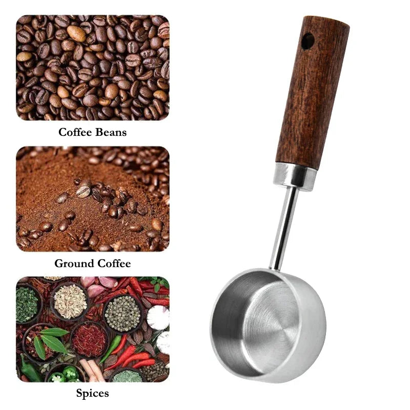 15ml Stainless Steel Measuring Spoon Tablespoon Coffee Scoop Wood Handle Sugar Powder Coffee Bean Measure Spoon Kitchen Tools