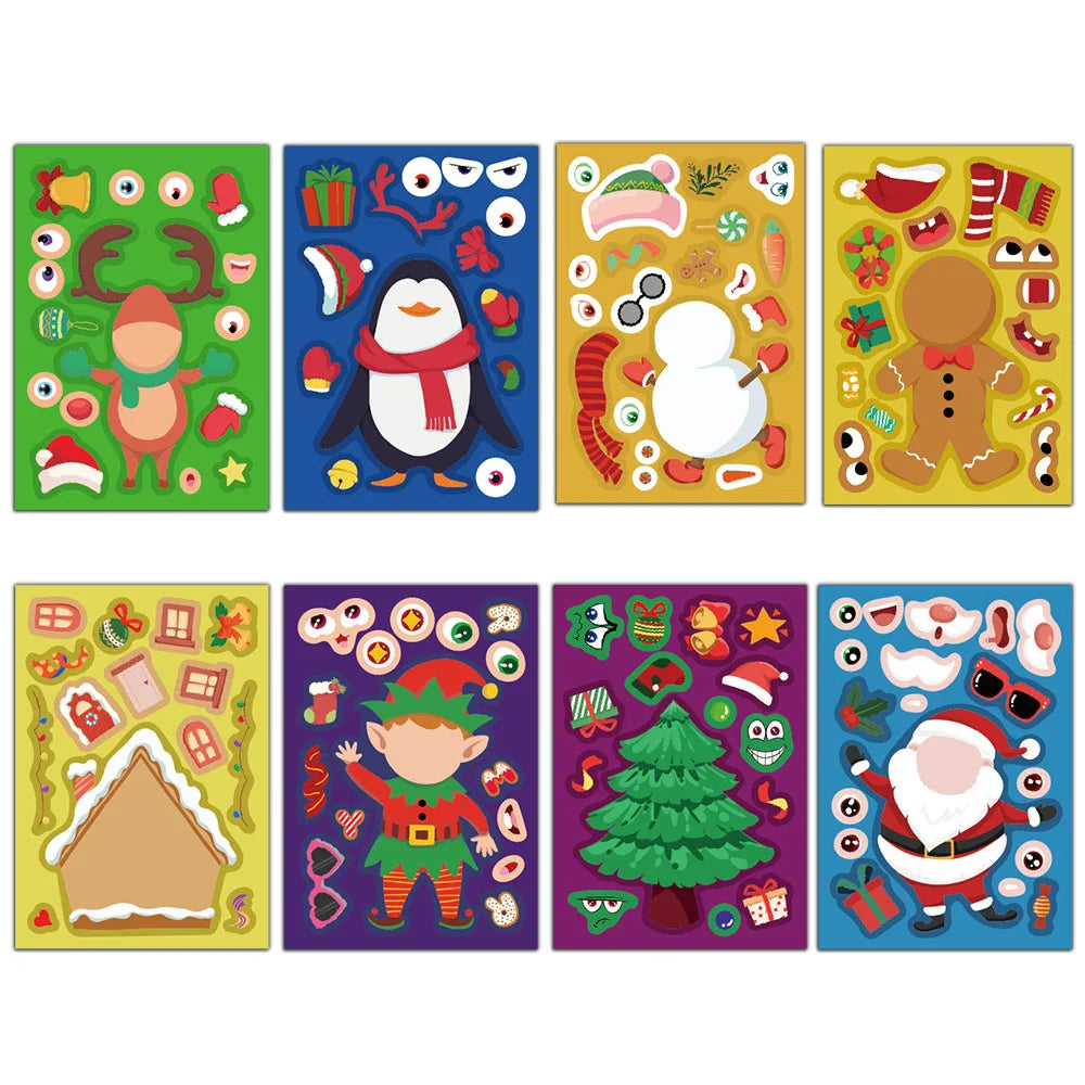 8PCS Creative Christmas Face Changing Series Stickers, Account Materials, Skateboarding Notebook Gooka Stickers
