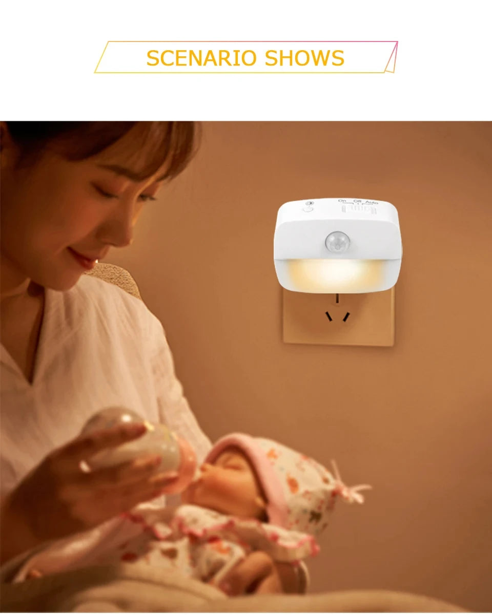 LED Night Light EU US Plug In Smart Motion Sensor Light 220V Wall Lamp For Home Aisle Hallway Stair Kitchen Bedroom Night Lamp