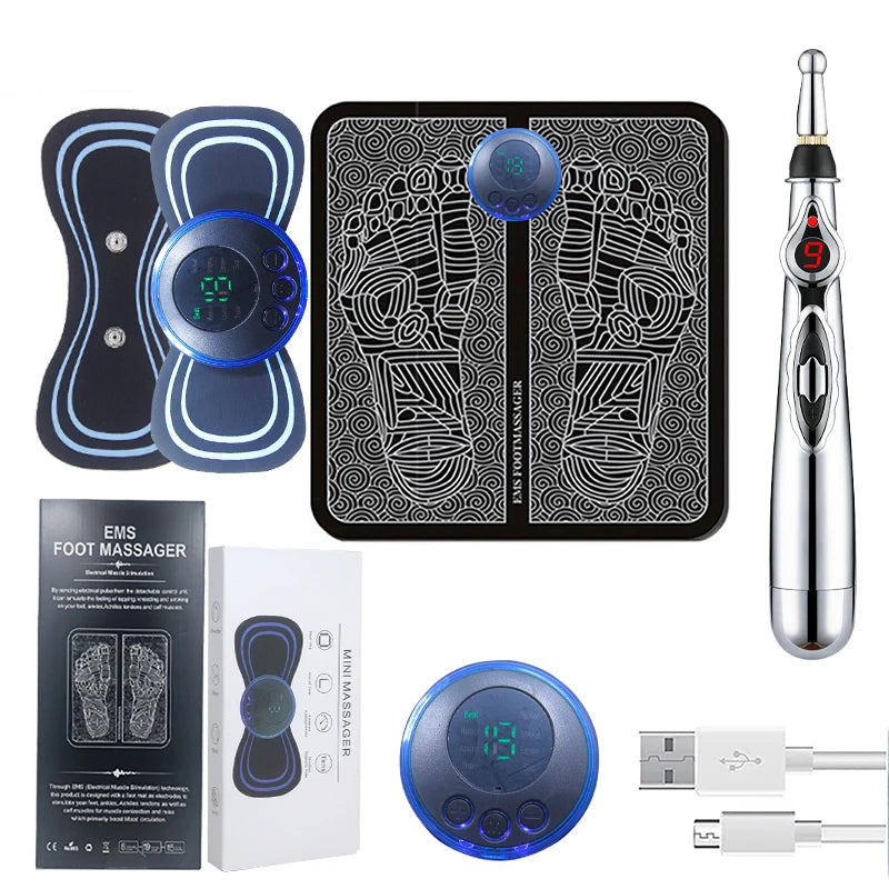 Portable Massage Foot Pad Massage Patch Massage Pen Cervical Neck and Back Full Body Massage Combination Set