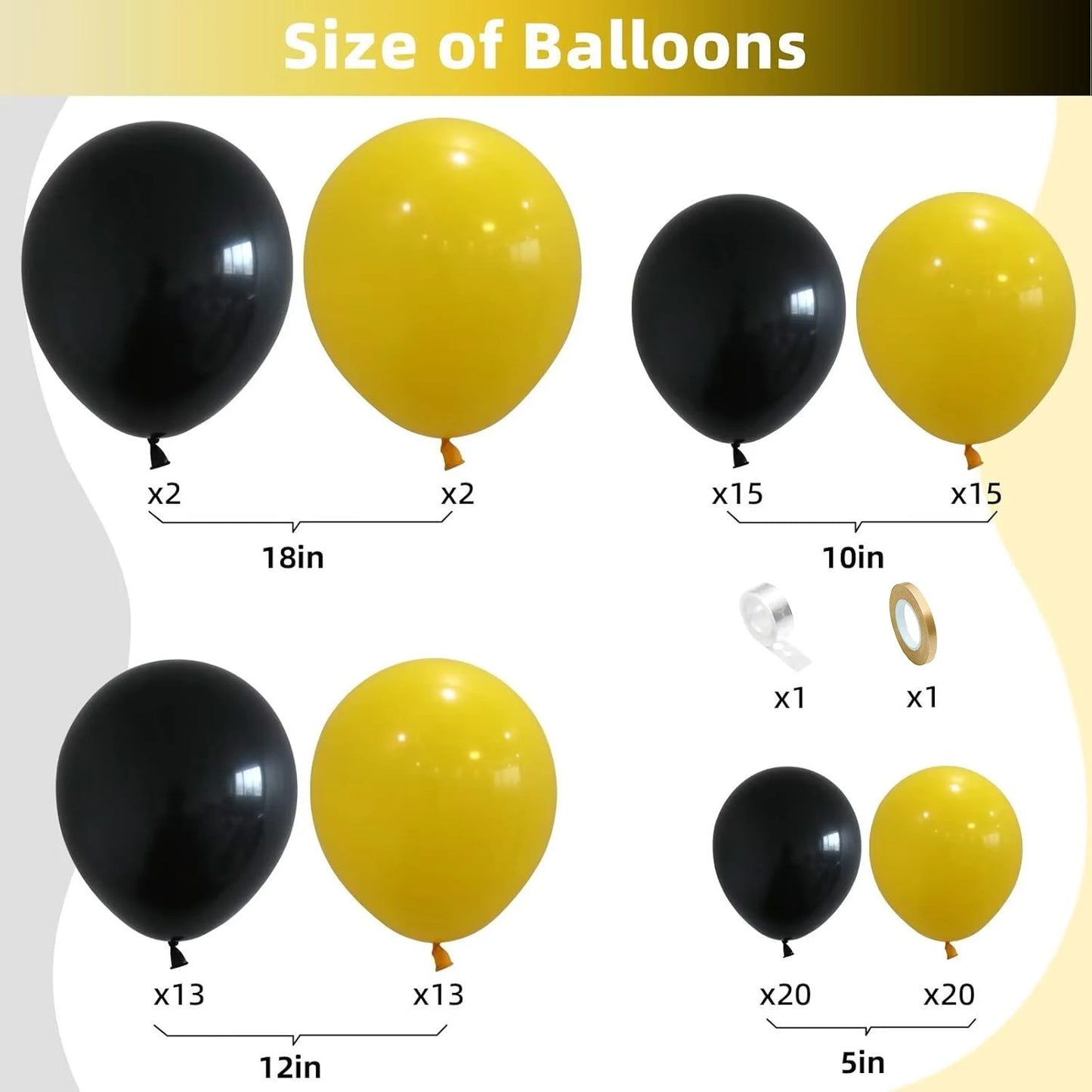 100pcs yellow and black latex balloon set suitable for birthday parties, weddings, Valentine's Day party decorations