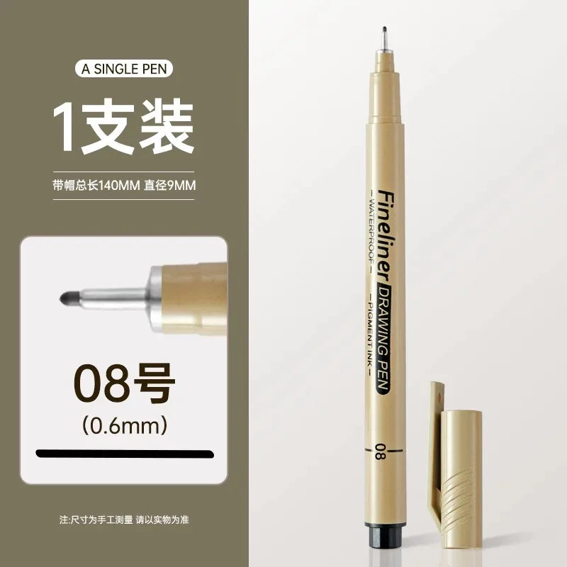 1pcs Black Fineliner Micron Pen 005-3.0mm Waterproof Pigment Ink for Manga Sketching Technical Drawing