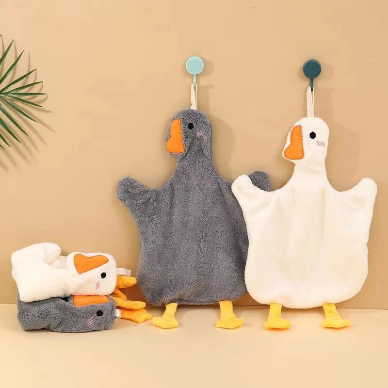 Cute Cartoon Big Goose Hanging Hand Towel Super Absorbent Quick Dry Wipe Cloth Soft Hanging Towel For Kitchen Bathroom Washroom