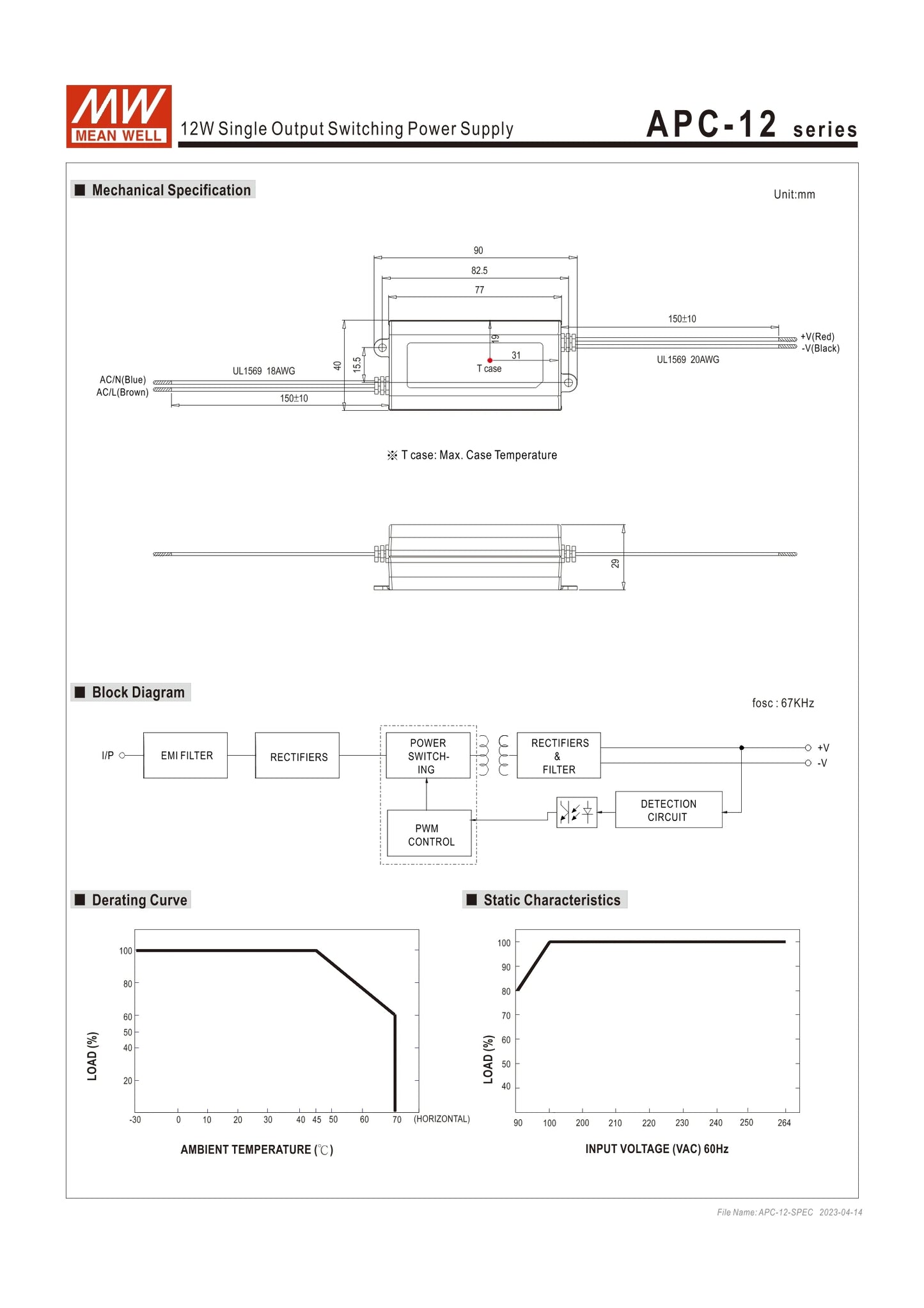 MEAN WELL LED constant current power supply APC-12 12W 350/700mA lighting low cost driver
