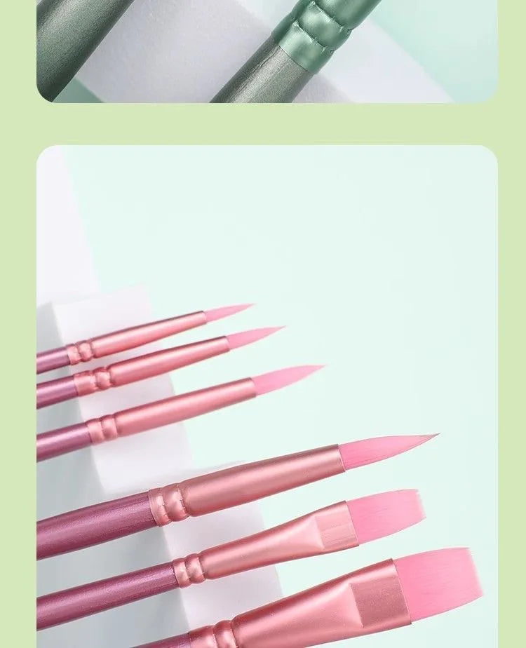 Watercolor Brush Set Pointed Round Flat Head Soft Hair Beginner's Art Student Hand Drawn Watercolor Nylon Painting Material