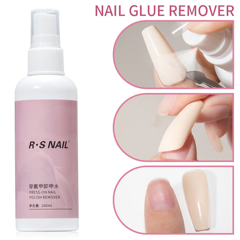 RSNAIL 100ml Nail Glue Remover for Press On Nails Solid Nail Glue Gel On Fake Nail Tips Acrylic Nail Can't Remove Gel Nail Polis