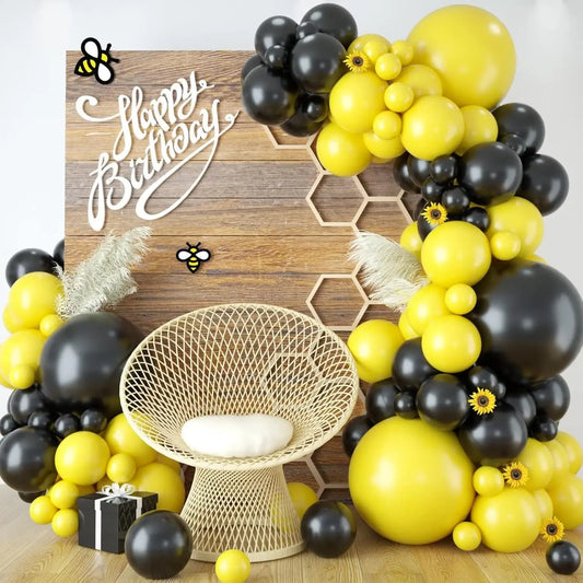 100pcs yellow and black latex balloon set suitable for birthday parties, weddings, Valentine's Day party decorations