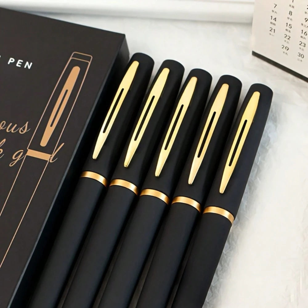 1/10Pcs-Stylish Black Gold Neutral Pen - 0.5mm Fine Tip, High Capacity, Ideal for Offices