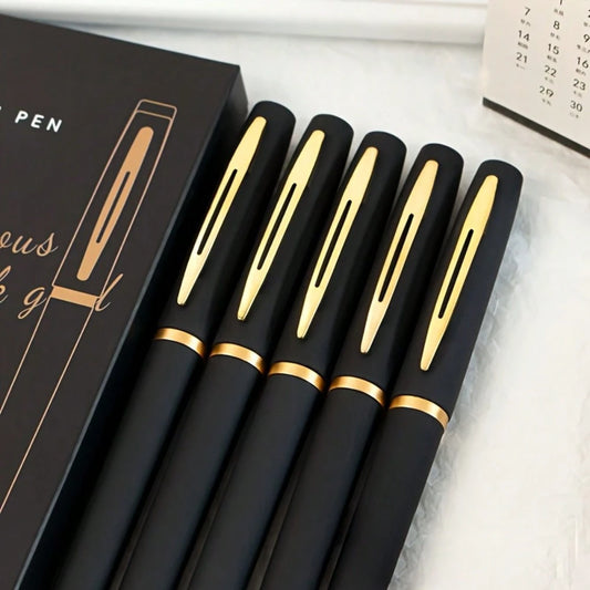 1/10Pcs-Stylish Black Gold Neutral Pen - 0.5mm Fine Tip, High Capacity, Ideal for Offices