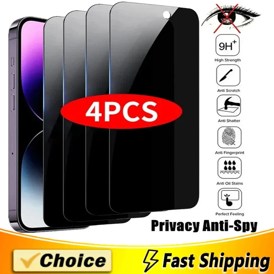 4PCS Privacy Screen Protector for iPhone 16 15 14 13 Pro Max 15 14 Plus 13 12 mini 11 Pro XS Max X XR Privacy Tempered Glass