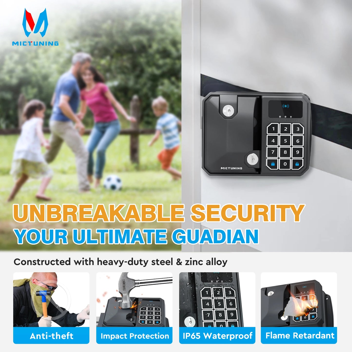 MICTUNING Keyless RV Door Lock,Multiple Unlocking Methods,Remote Key Range Up to 50FT, Heavy Duty Steel Waterproof For Campers