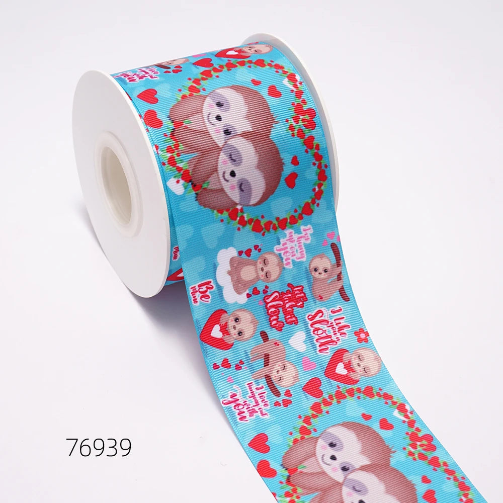 5 Yards 3inch 75mm of  Valentine's Day flowers  Printed Ribbon For Hair Bows DIY Crafts Handmade Accessories 76711