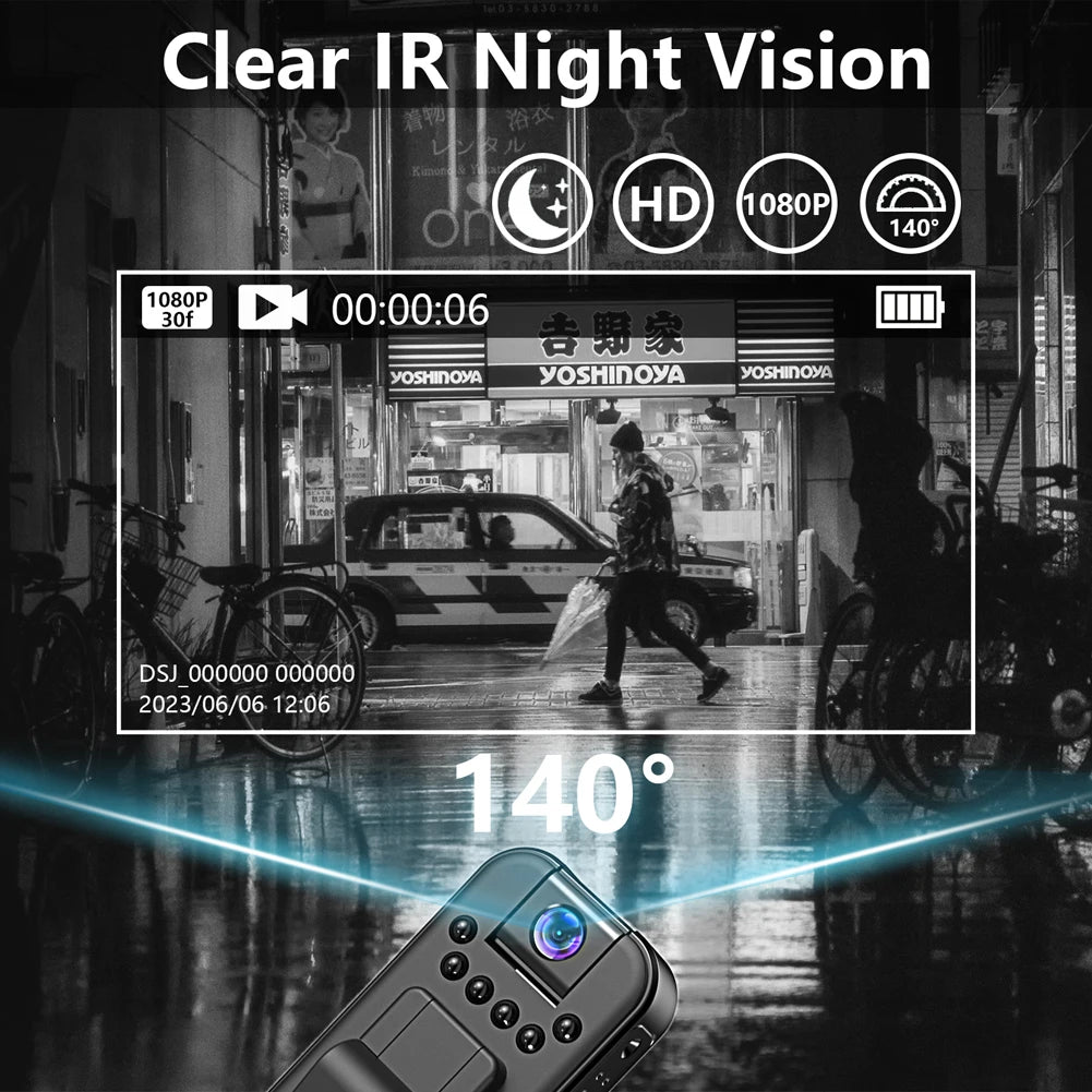 HD 1080P  Body Cam Motion Detection Mini Camera with Back Clip Infrared Night Vision Miniature Camcorder Small Body Camera