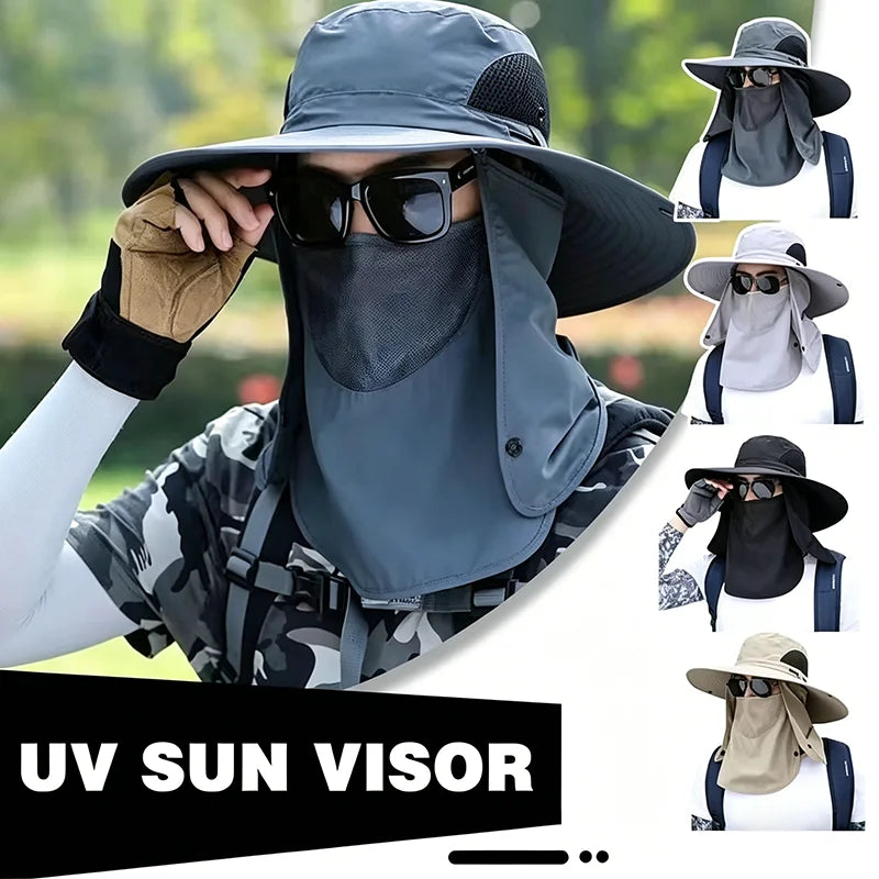UPF 50+ Sun Hat with Face Neck Flap Wide Brim UV Protection Fishing Hat for Men Women Outdoor Hiking Gardening