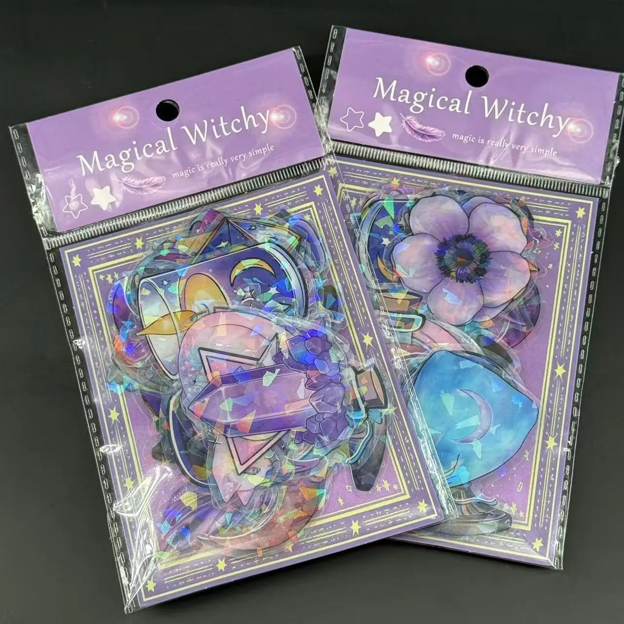50Pcs Transparent PET Magic Witch Sparkling Film Sticker Pack Waterproof Transparent PET Hand Account Decor Guitar Notebook