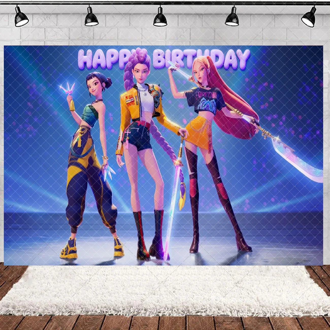 Hot KPop Girl Demon Hunters Backdrop Popular Anime Adult Children's Birthday Party Decorations Baby Shower Supplies Photo Props