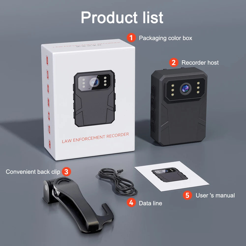 1080P 4K Camera Outdoor Law Enforcement Recorder Mini Camera With High-Definition Screen, High-Definition Black Bodycam