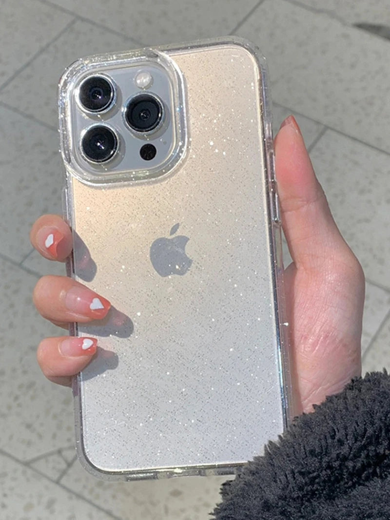 Luxury Bling Glitter Clear Phone Case for iPhone 16 15 14 13 12 11 Pro Max Plus Mini Silicone Soft Transparent Bumper Cover