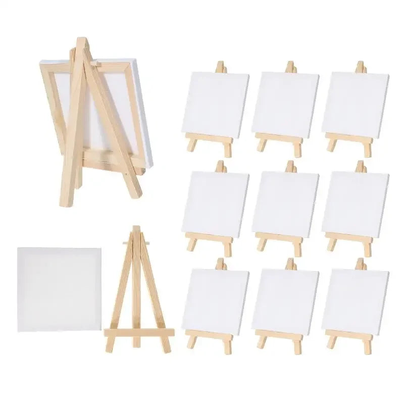12pcs Artists 5 Inch Mini Easel +3 Inch X3 Inch Mini Canvas Set Painting Kids Craft DIY Drawing Small Table Easel for School