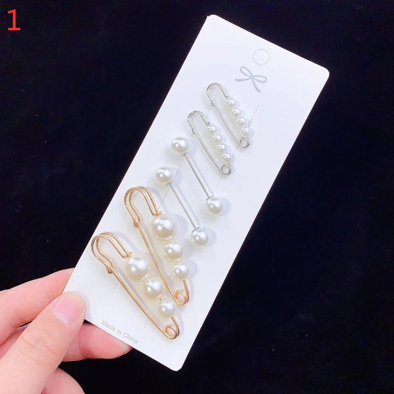 Pearl Brooches Set Waist Buckle Cardigan Jeans Button Brooch Pins Women Sweater Coat Anti Fall Pearls Clothes Pin Decoration