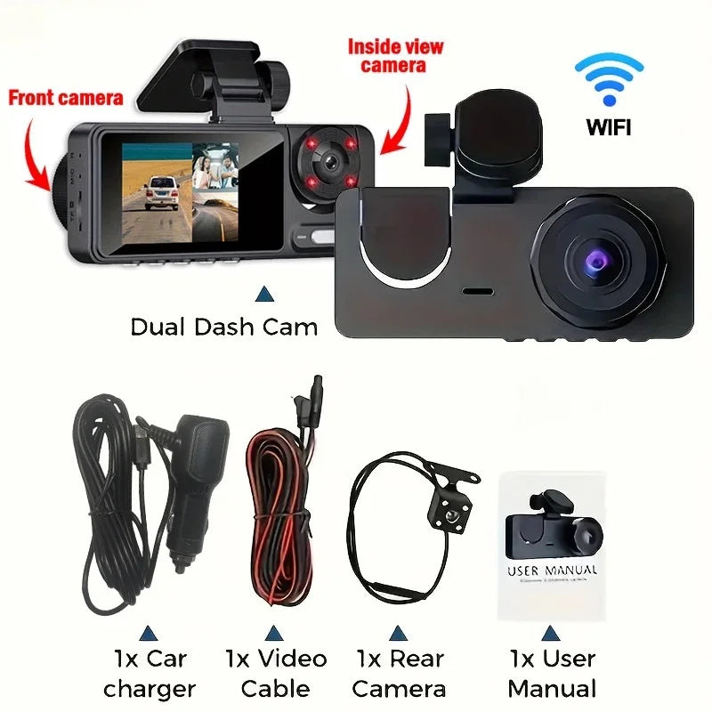 Dash Cam for Cars Camera Full HD 1080P Video Recorder Dashcam DVR Black Box Dual Lens DVR with Rear View Camera for Vehicle