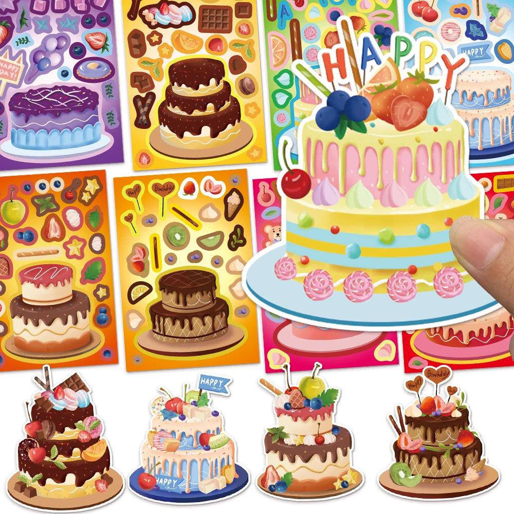 8PCS Creative New Cake Wishes Come True Puzzle Stickers Assembly Puzzle DIY Cartoon Stickers Puzzle 2026 Stationery Food Sticker