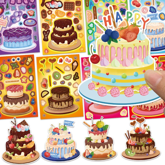 8PCS Creative New Cake Wishes Come True Puzzle Stickers Assembly Puzzle DIY Cartoon Stickers Puzzle 2026 Stationery Food Sticker