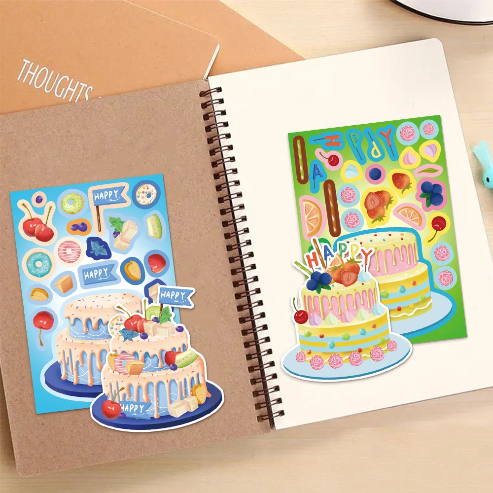 8PCS Creative New Cake Wishes Come True Puzzle Stickers Assembly Puzzle DIY Cartoon Stickers Puzzle 2026 Stationery Food Sticker