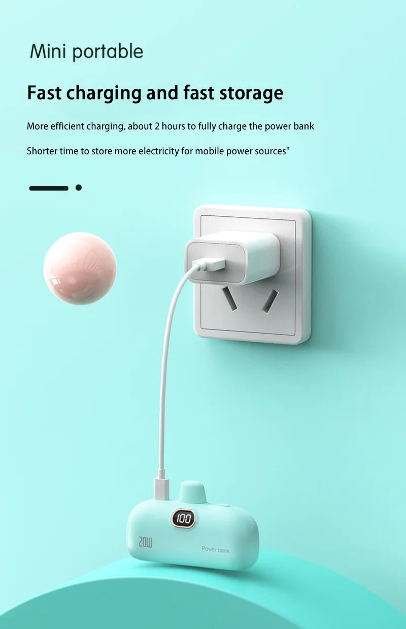 Portable Mobile Charger Mini Power Bank Built Cable Fast Charger Battery Capsule Power bank 10000/5000mAh For iPhone Type-C