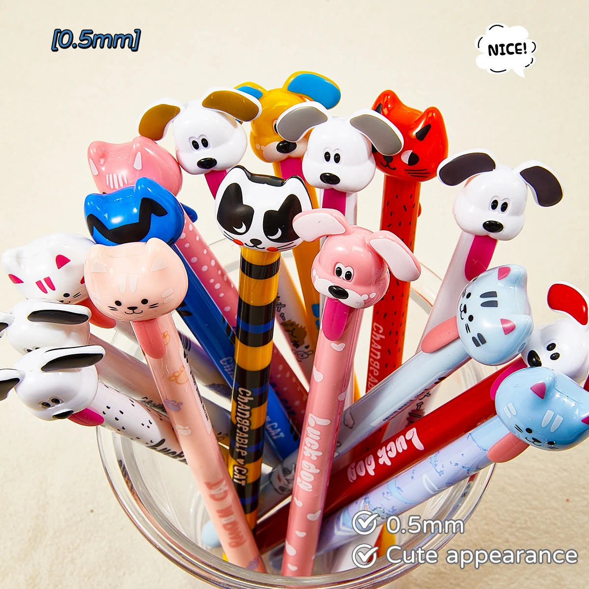 4-Piece Animal Dog-Themed Gel Pen, 0.5mm Fine Tip, Black Ink, Fun Tongue-Over Design.